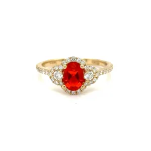 Mexican Fire Opal Ring in 14k Yellow Gold With Accent Diamonds at Regard Jewelry in Austin, Texas