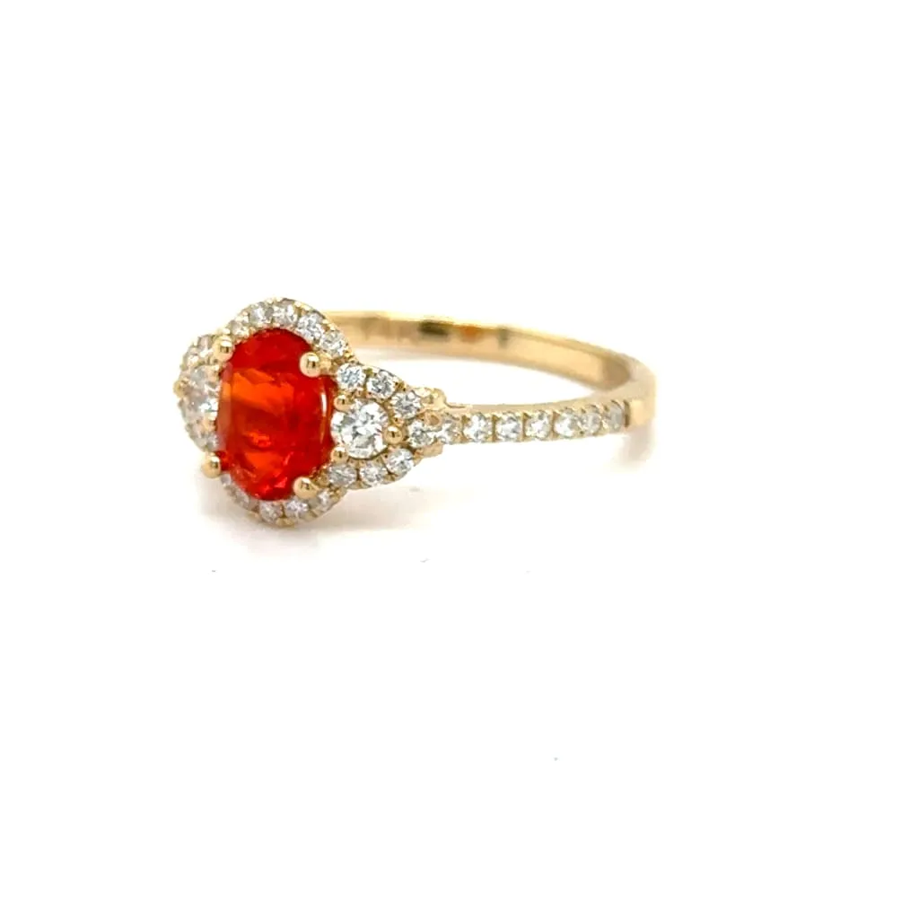 Mexican Fire Opal Ring in 14k Yellow Gold With Accent Diamonds at Regard Jewelry in Austin, Texas