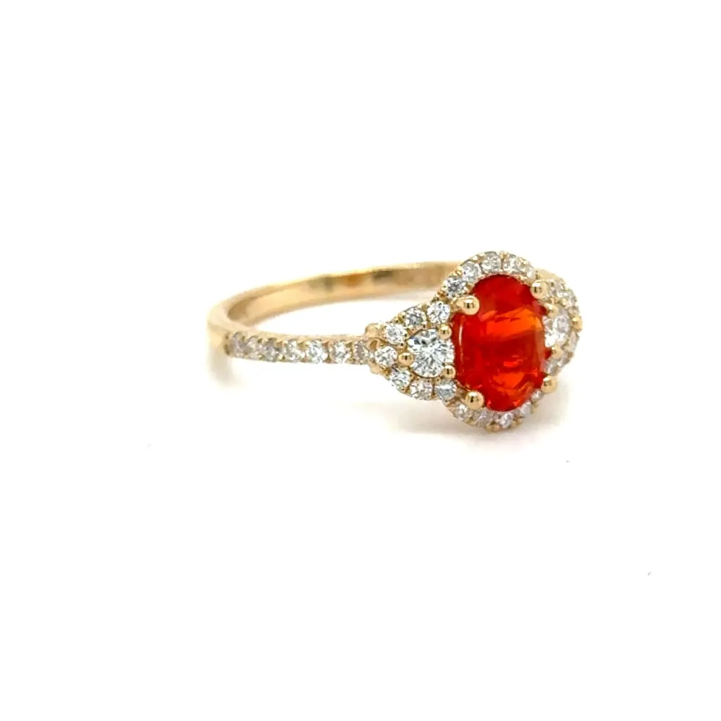 Mexican Fire Opal Ring in 14k Yellow Gold With Accent Diamonds at Regard Jewelry in Austin, Texas