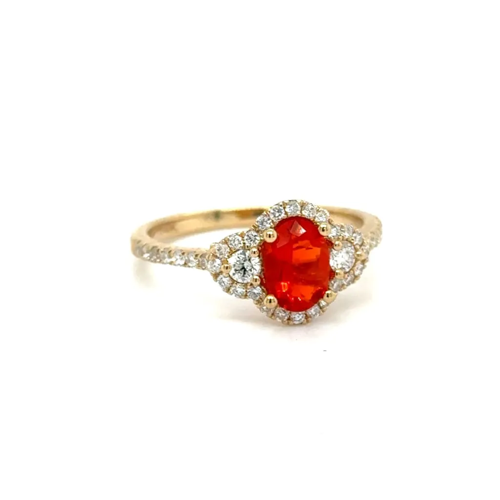Mexican Fire Opal Ring in 14k Yellow Gold With Accent Diamonds at Regard Jewelry in Austin, Texas