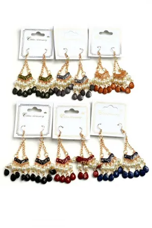 Multi Gem and Faux Pearl Chandelier Earrings