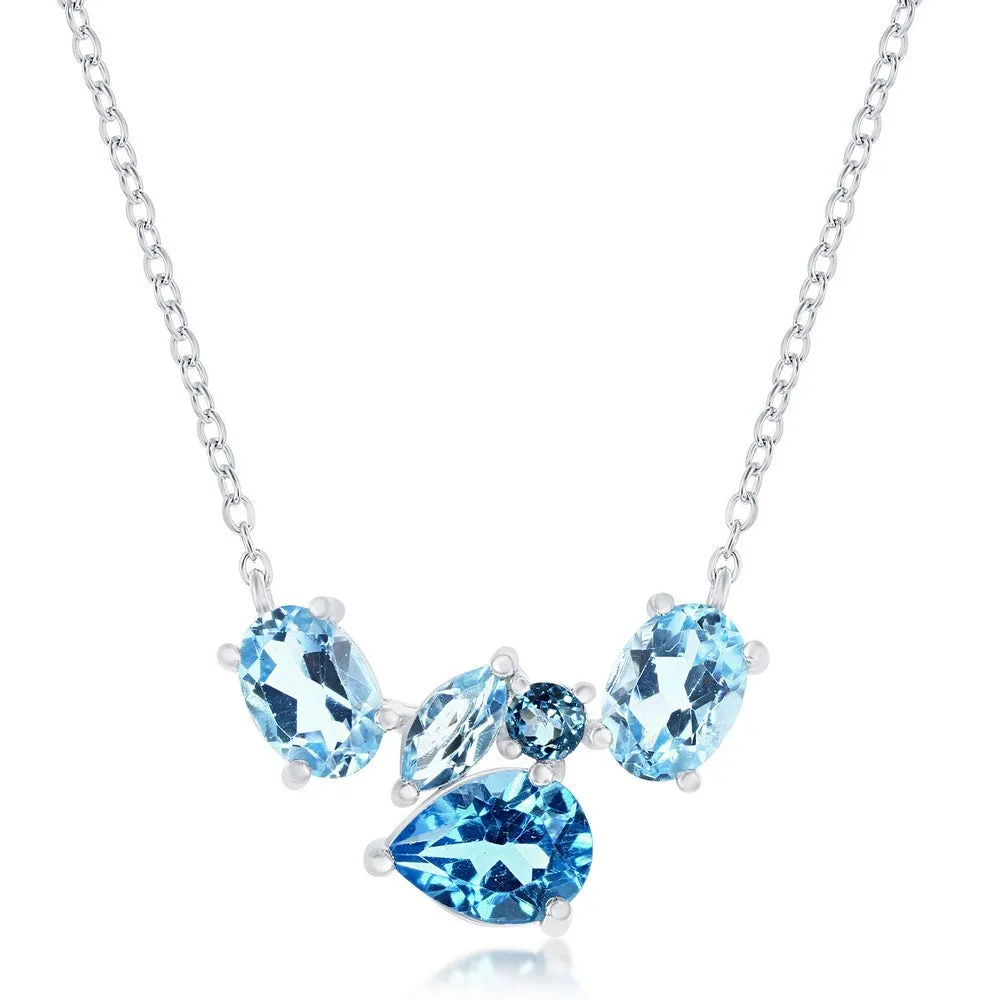 Multi-Shaped Swiss Blue Topaz Necklace in White Gold