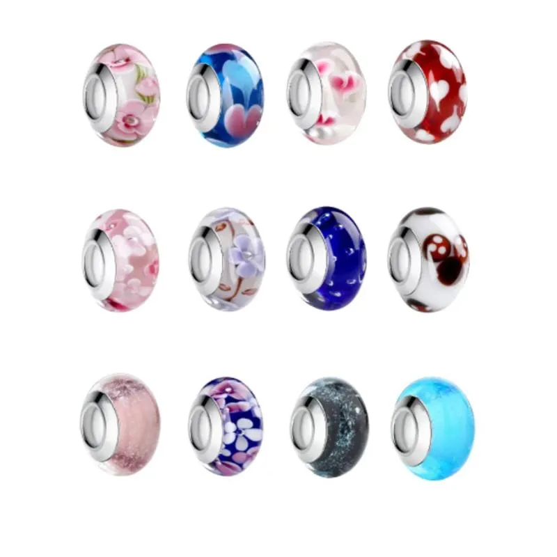 Multicolor Floral Murano Glass Charm Beads