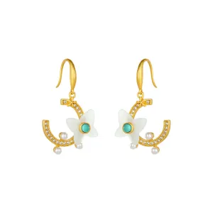 Natural Jade Earrings Nephrite Turquoise Silver Earrings ZNE105