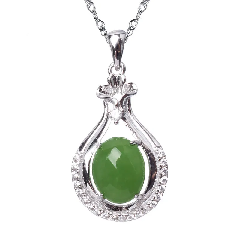 Natural Jade Pendant Nephrite Silver Zircon Pendant ZPT177