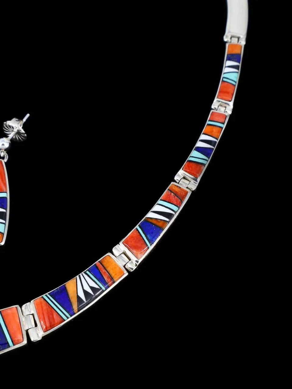 Navajo Multistone Inlay Sterling Silver Link Necklace Set