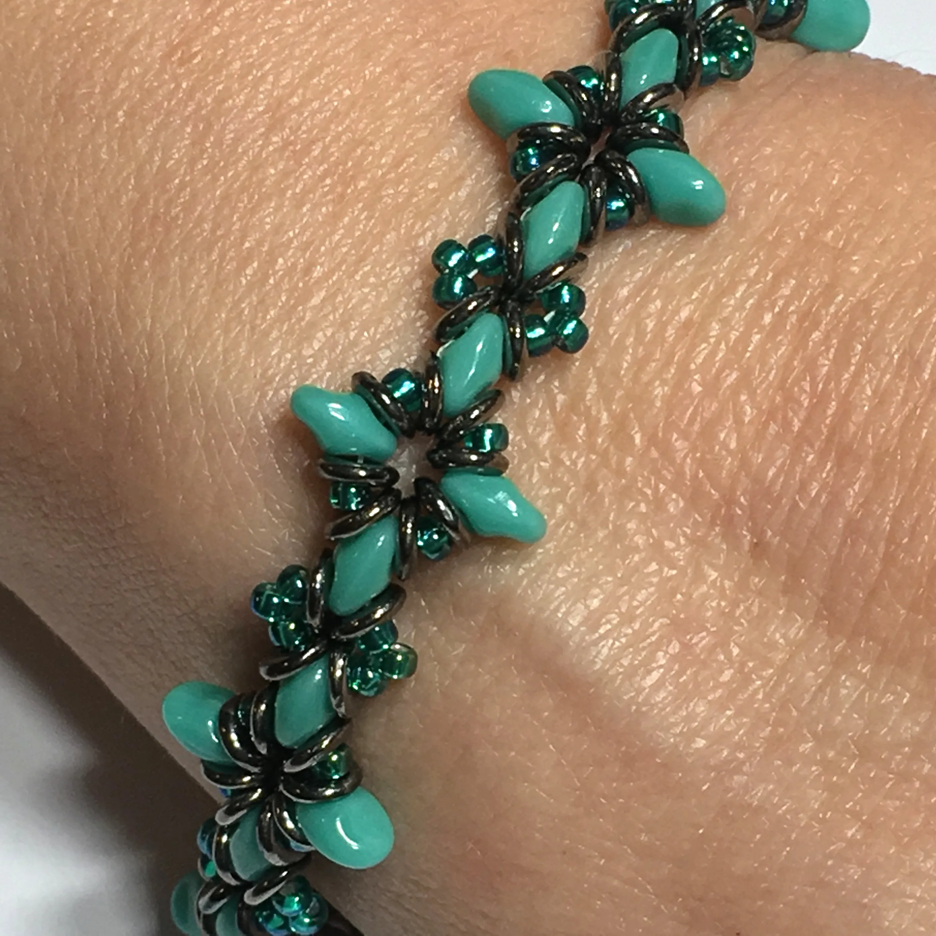 Oh, My Stars Bracelet Turquoise Green/ Emerald / Jet PDF Tutorial/Instructions