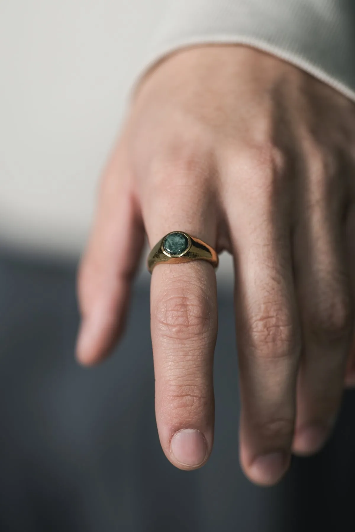 Orbit Signet Green Marble | Gold