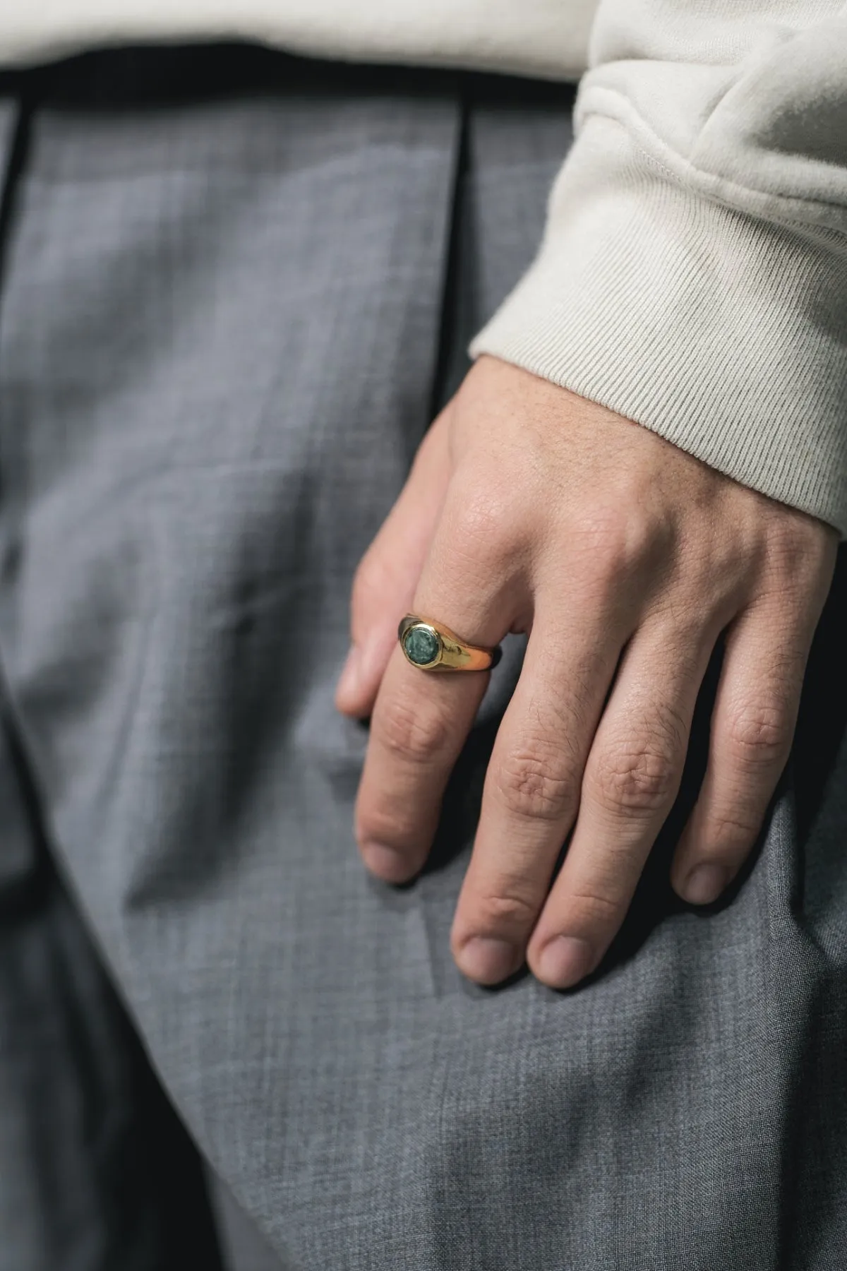 Orbit Signet Green Marble | Gold