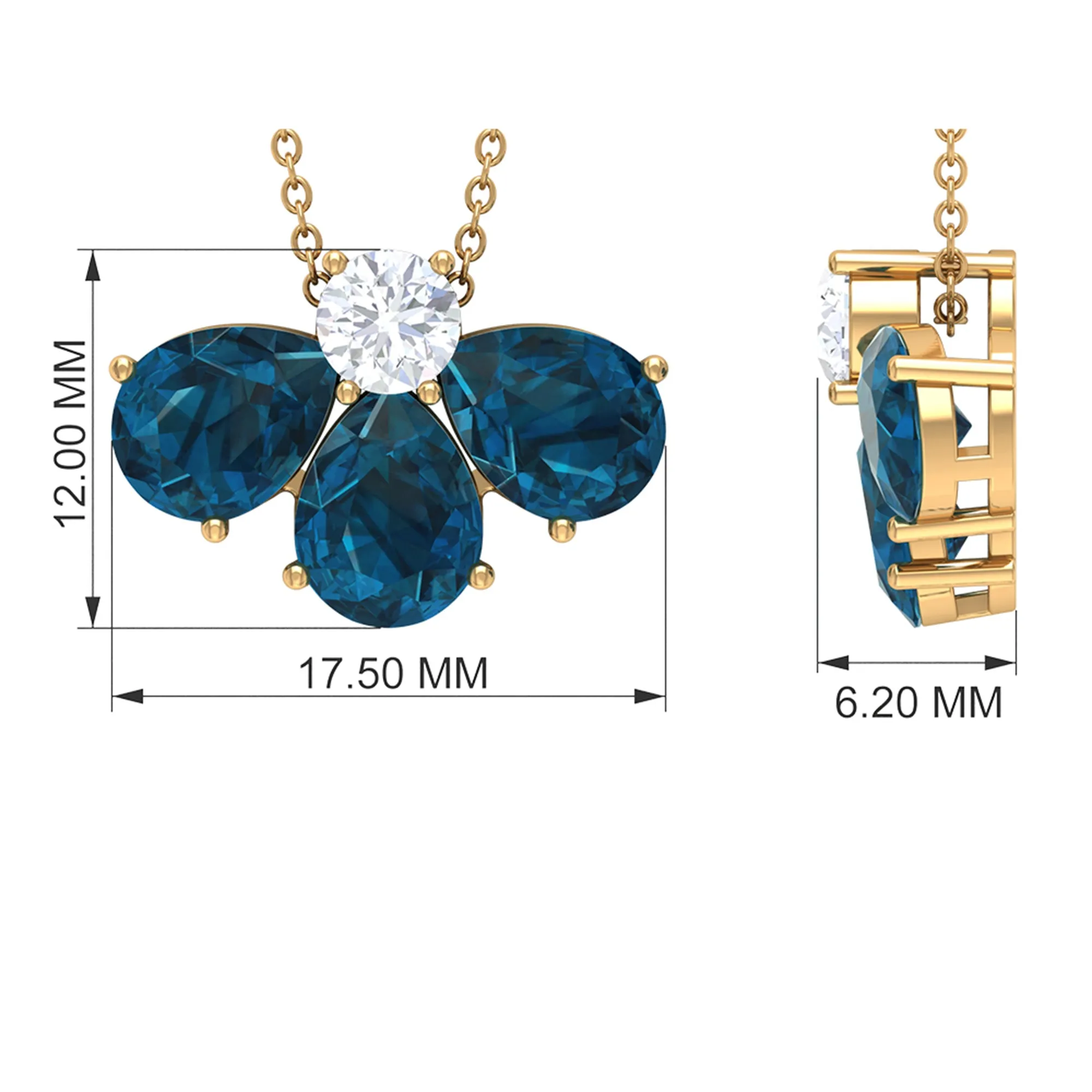 Pear Cut London Blue Topaz and Moissanite Flower Pendant