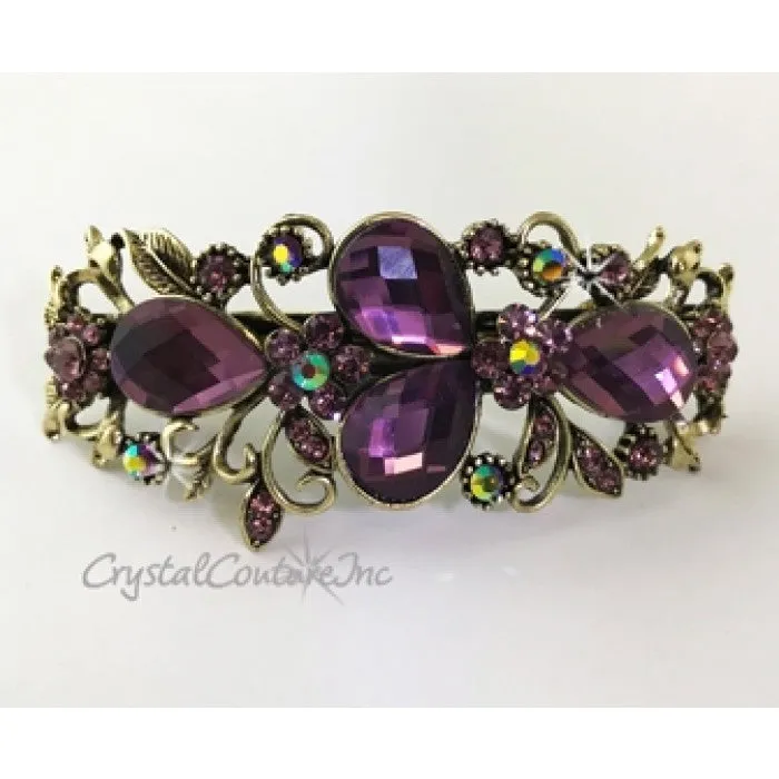 Pear Rhinestone with Gold 3.5" Barrette