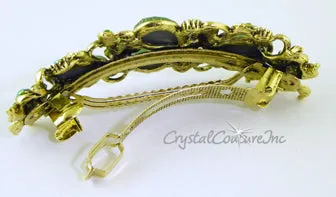 Pear Rhinestone with Gold 3.5" Barrette