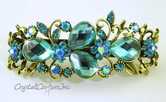 Pear Rhinestone with Gold 3.5" Barrette