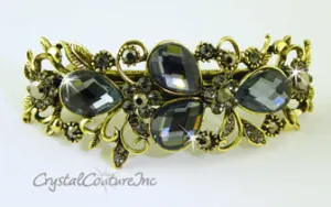Pear Rhinestone with Gold 3.5" Barrette
