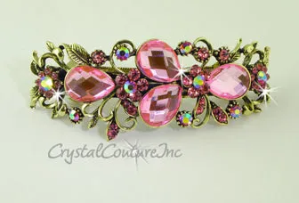 Pear Rhinestone with Gold 3.5" Barrette