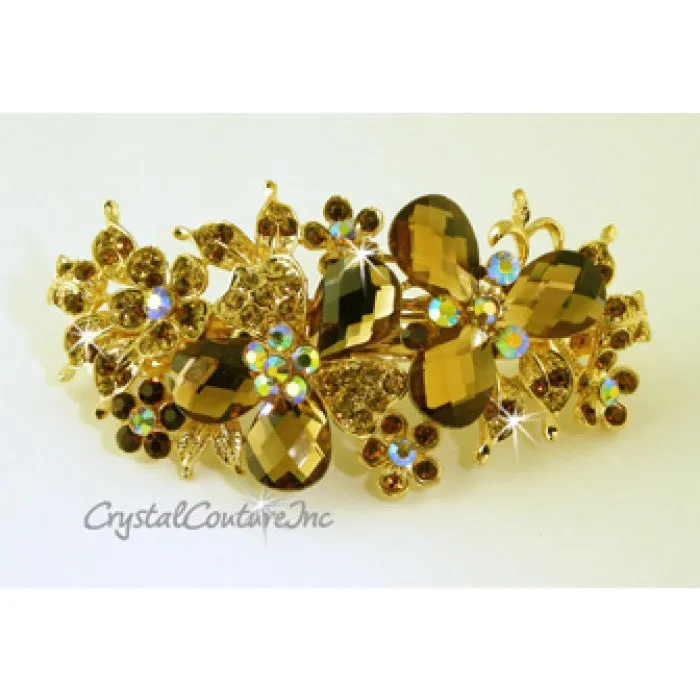 Pear/Flower & AB Rhinestone Barrette