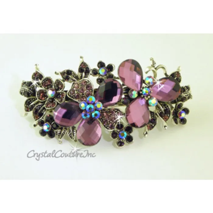 Pear/Flower & AB Rhinestone Barrette