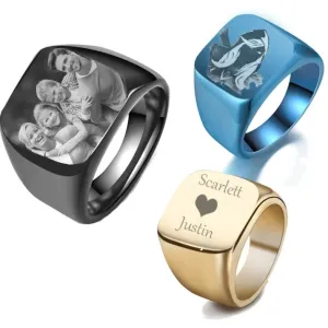 Personalized Engraved Photo Ring - Custom Mens Signet Ring Women Name Ring Engraving From Photo Family Fathers Day Gift Boyfriend Husband