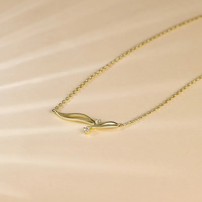 Plant Leaf with Zircon Pendant Silver Necklace for Women
