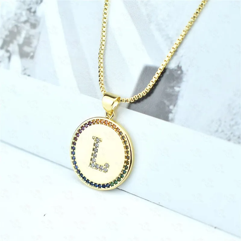 Rainbow Zircon Accented Personalized Initial Letter Pendant Necklaces