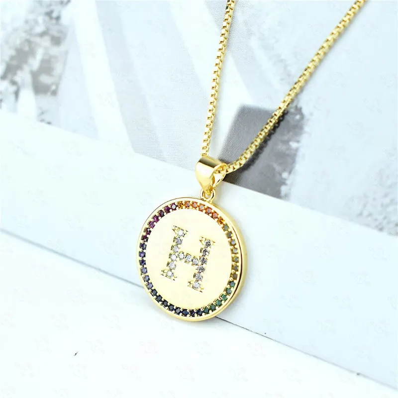 Rainbow Zircon Accented Personalized Initial Letter Pendant Necklaces