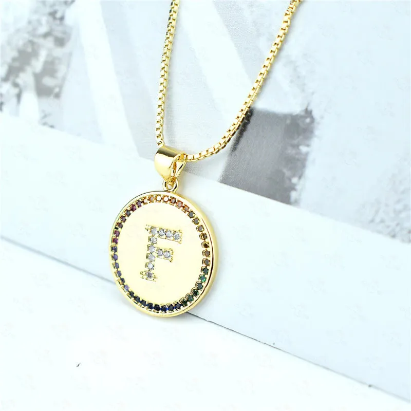 Rainbow Zircon Accented Personalized Initial Letter Pendant Necklaces