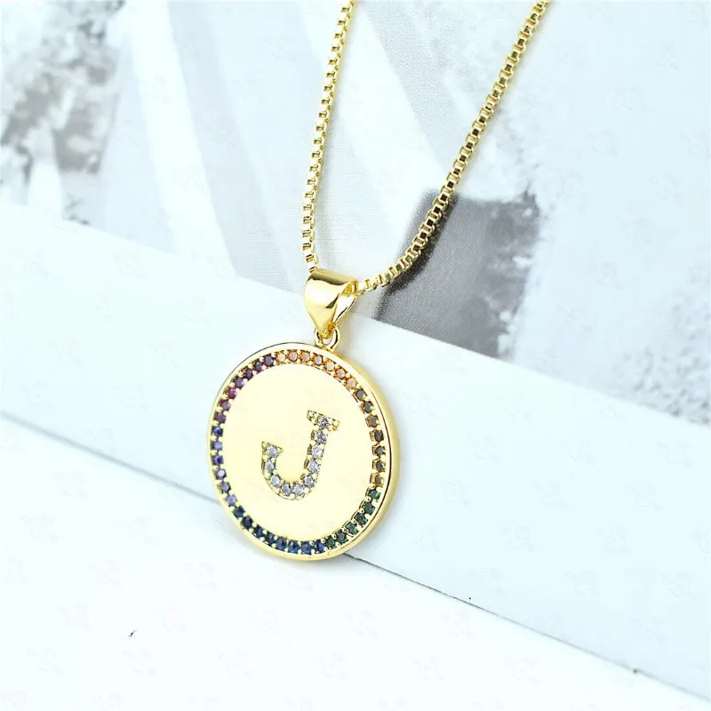 Rainbow Zircon Accented Personalized Initial Letter Pendant Necklaces