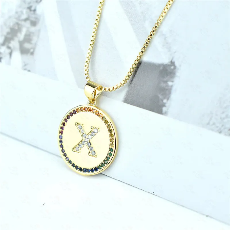 Rainbow Zircon Accented Personalized Initial Letter Pendant Necklaces