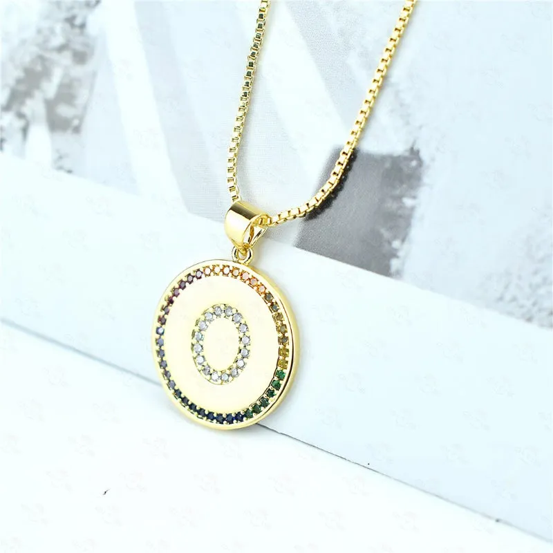 Rainbow Zircon Accented Personalized Initial Letter Pendant Necklaces