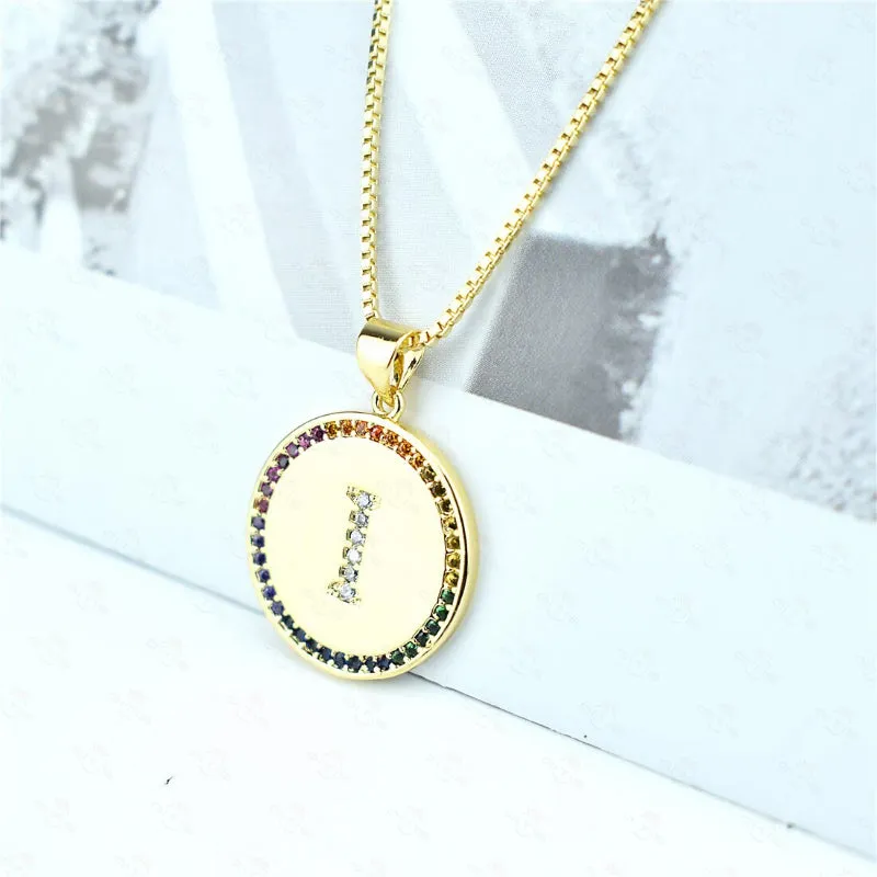 Rainbow Zircon Accented Personalized Initial Letter Pendant Necklaces