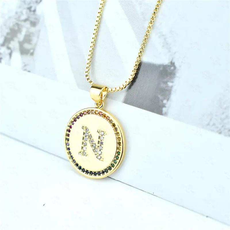 Rainbow Zircon Accented Personalized Initial Letter Pendant Necklaces