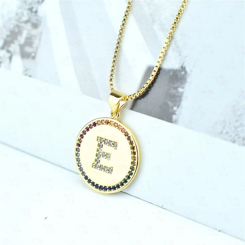 Rainbow Zircon Accented Personalized Initial Letter Pendant Necklaces