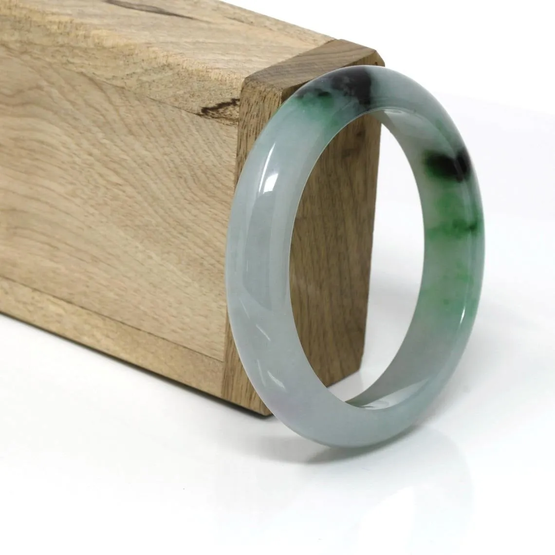 RealJade® Classic Bangle Genuine Burmese Jadeite Jade Ice-Green Lavender Bangle Bracelet ( 56.4 mm )#319
