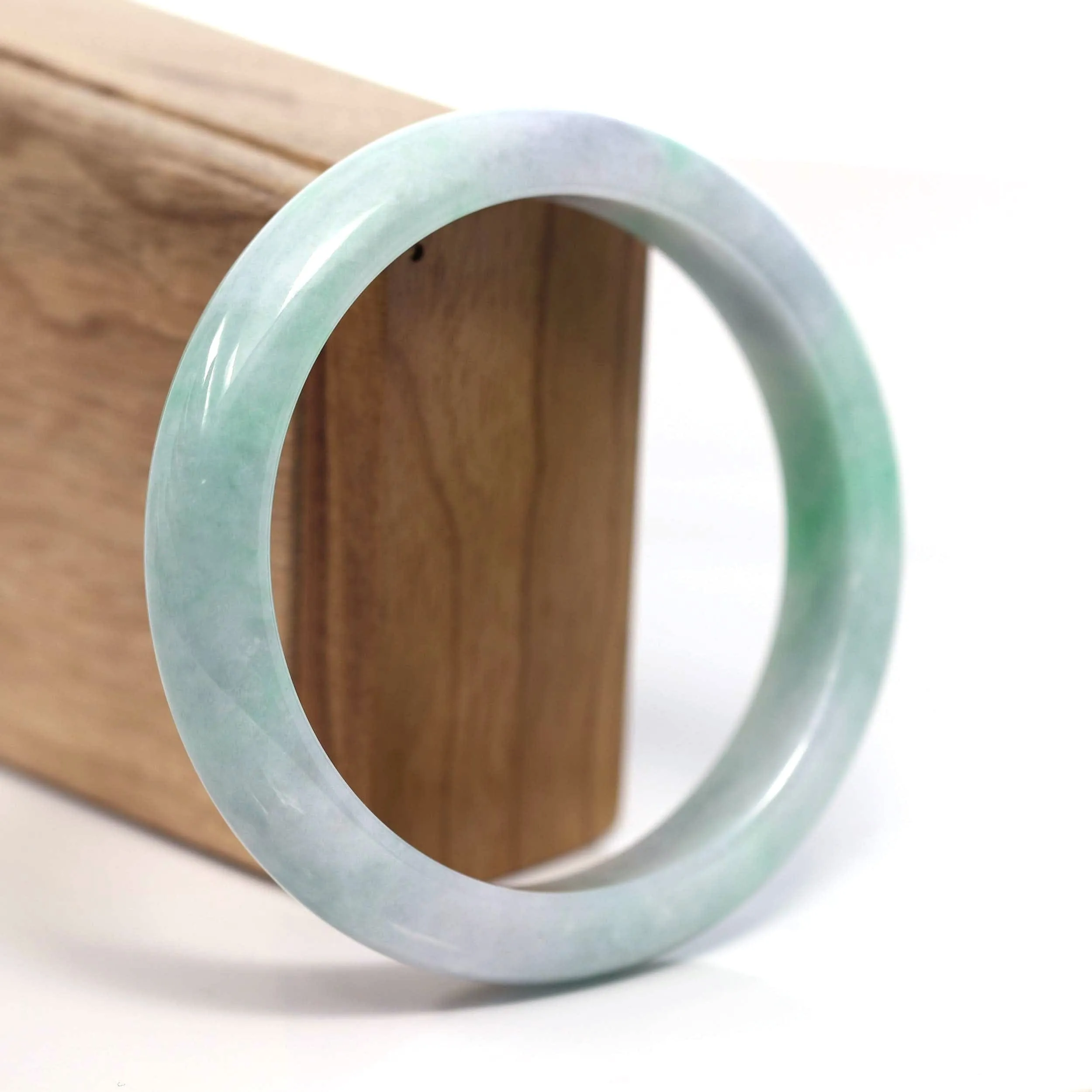 RealJade® Co. Genuine White & Green Burmese Jadeite Jade Bangle Bracelet (62.53mm) #T219