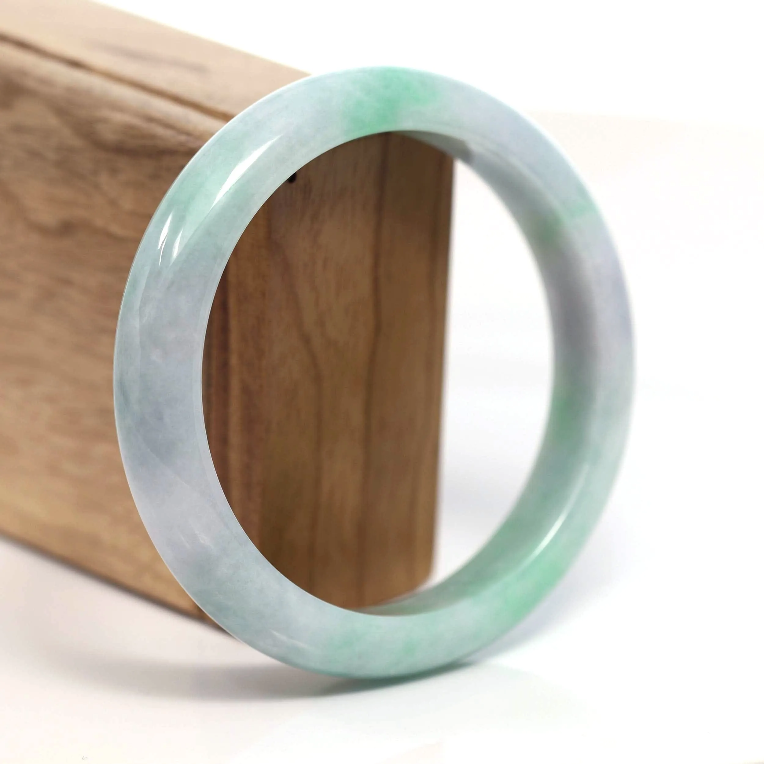 RealJade® Co. Genuine White & Green Burmese Jadeite Jade Bangle Bracelet (62.53mm) #T219