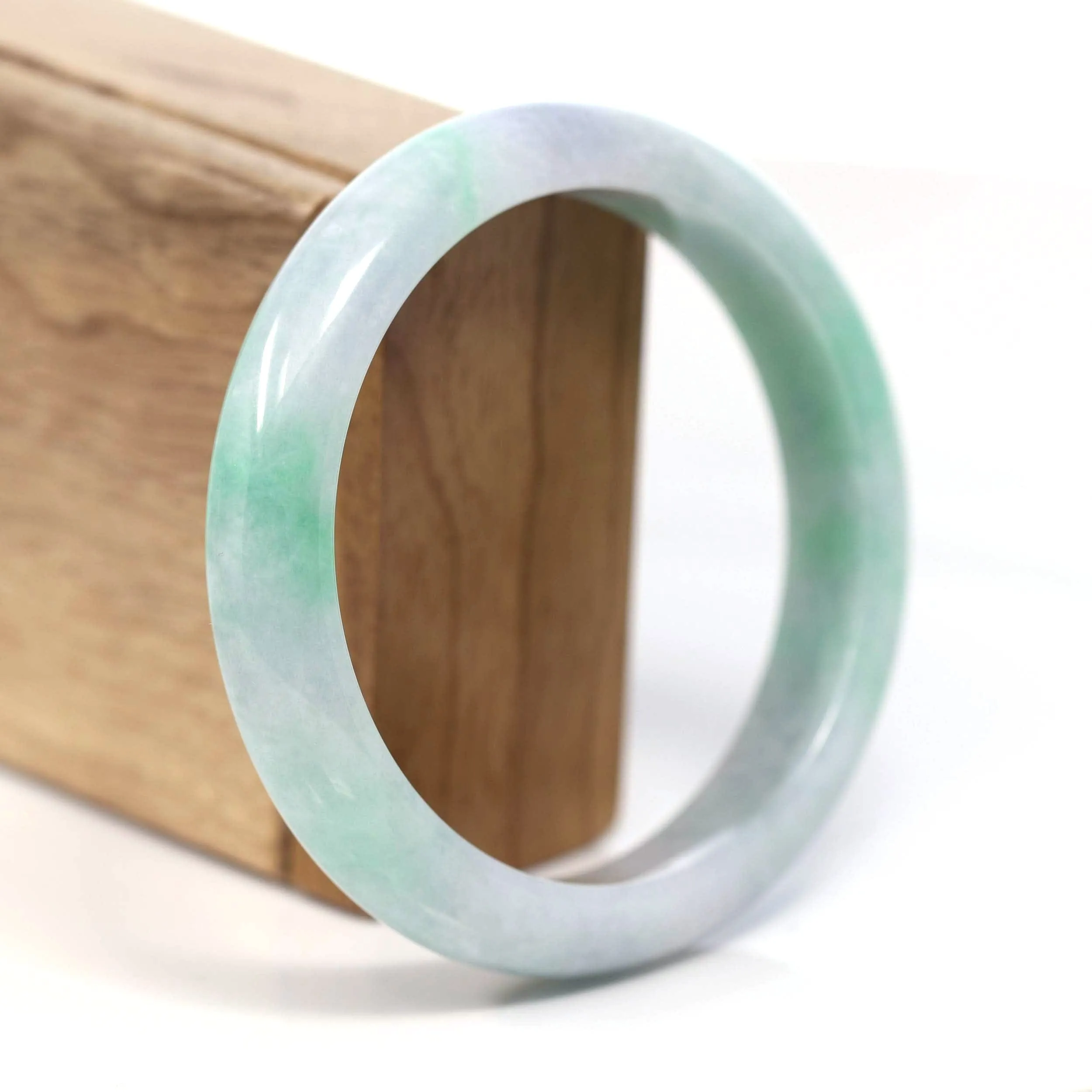 RealJade® Co. Genuine White & Green Burmese Jadeite Jade Bangle Bracelet (62.53mm) #T219