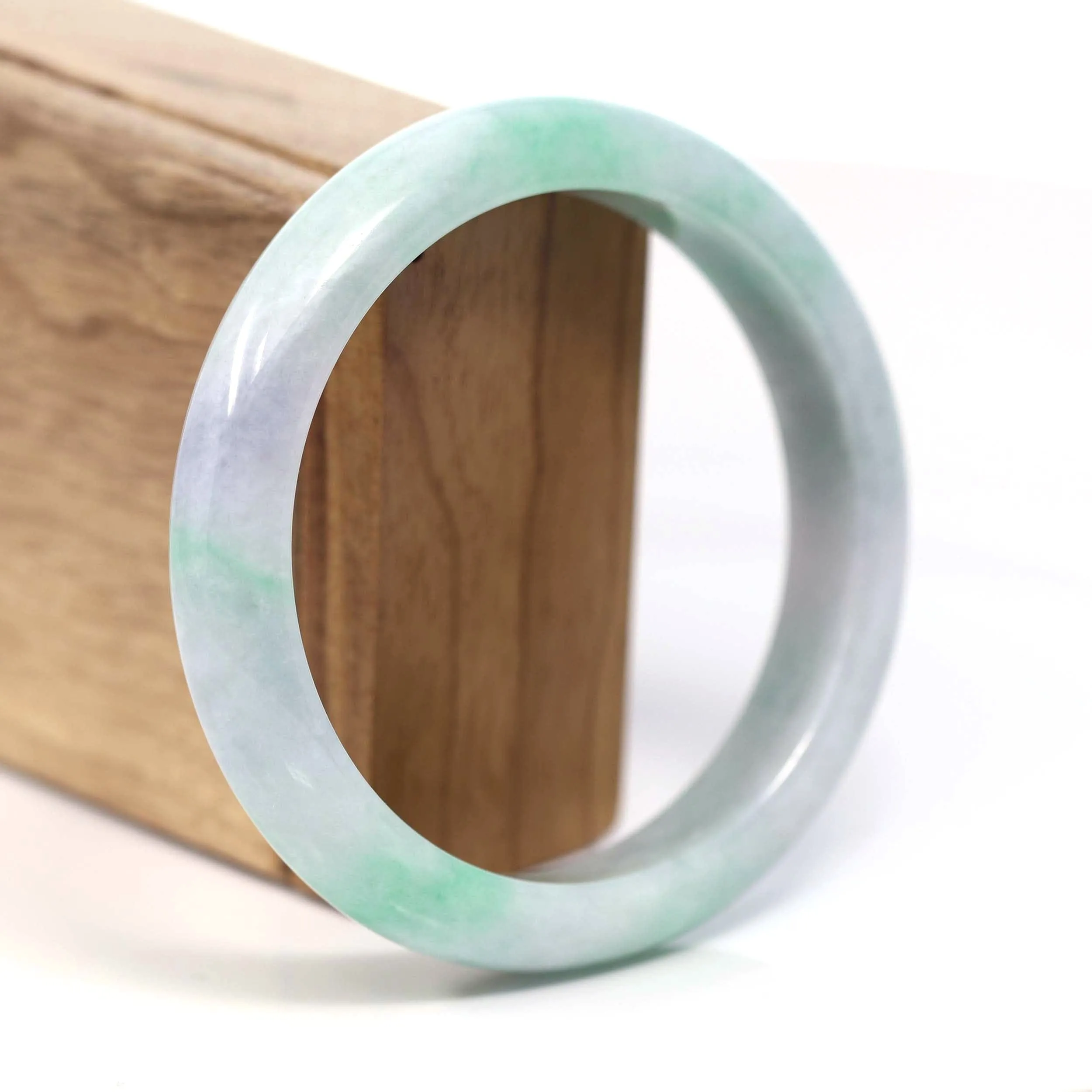 RealJade® Co. Genuine White & Green Burmese Jadeite Jade Bangle Bracelet (62.53mm) #T219