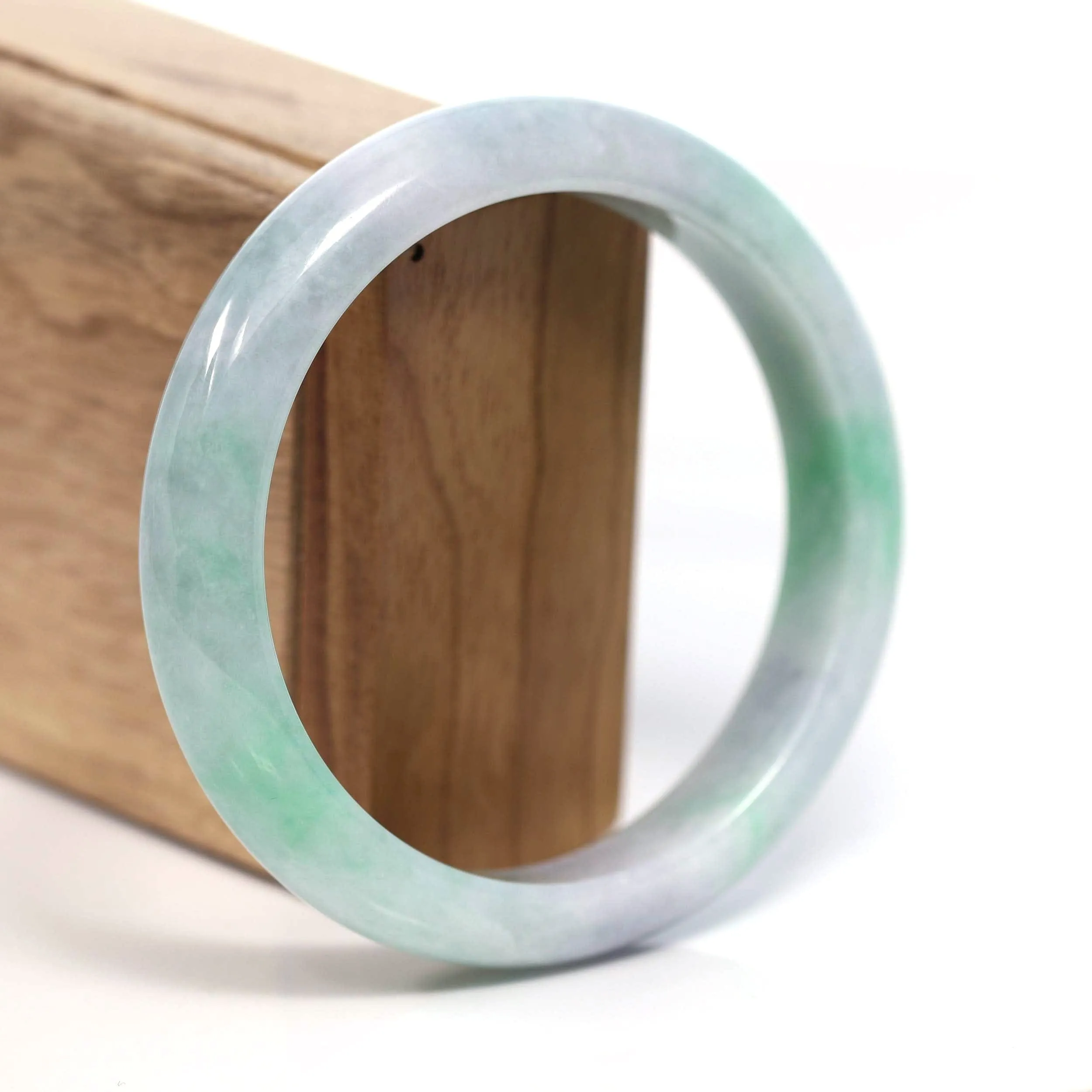 RealJade® Co. Genuine White & Green Burmese Jadeite Jade Bangle Bracelet (62.53mm) #T219