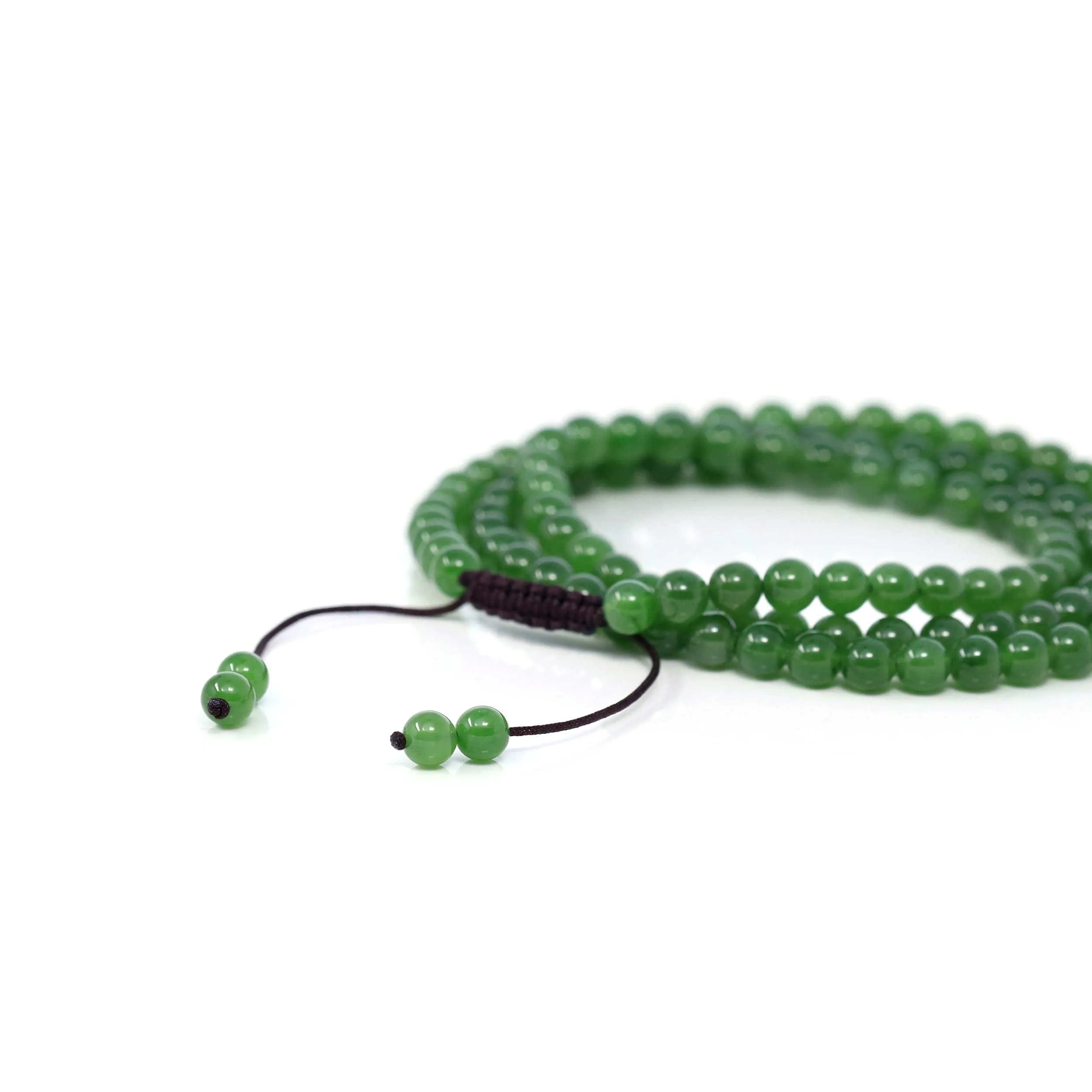 RealJade® Co. High Genuine Green Nephrite Green Jade Round Beads Rosary ( 4mm ) 2 in 1