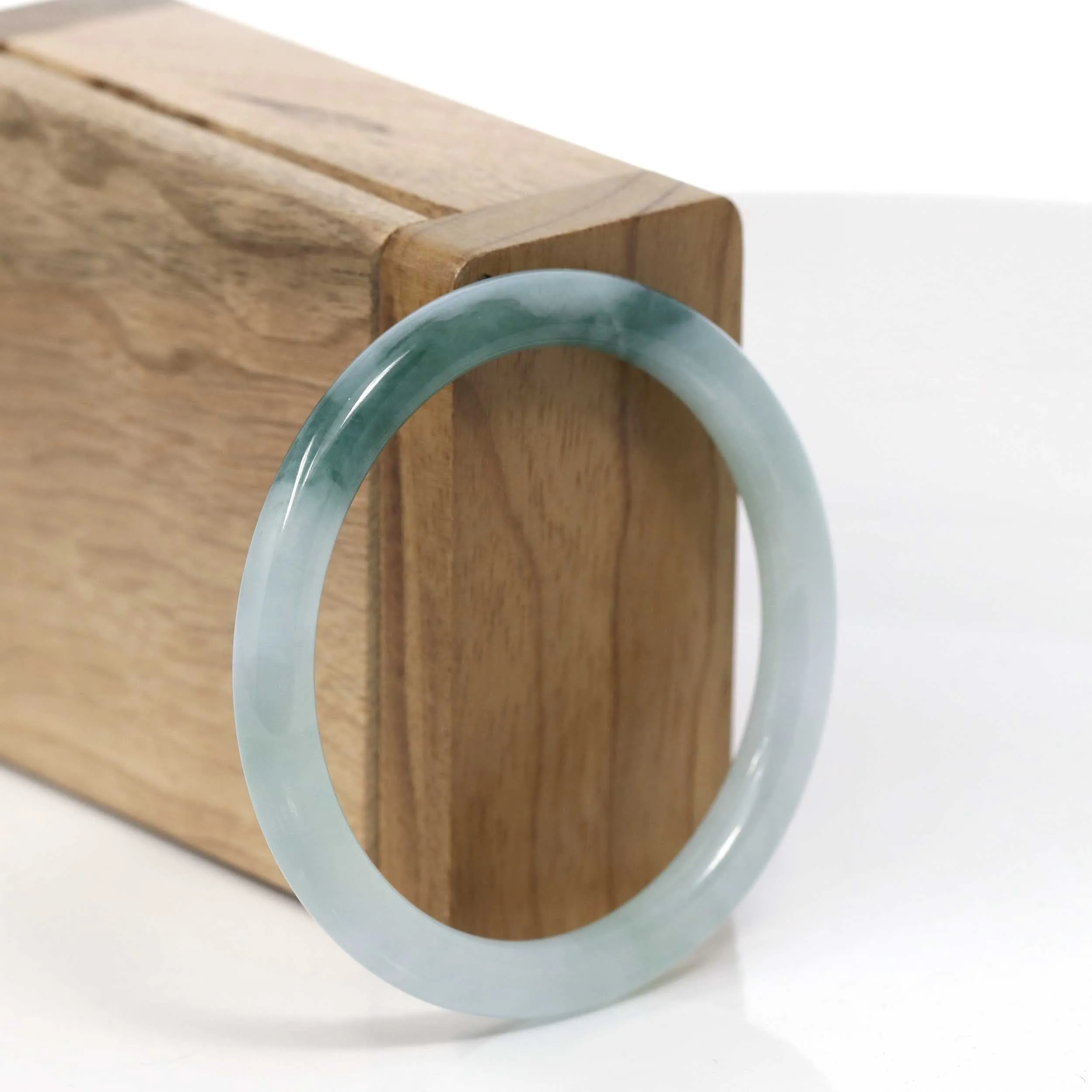 RealJade® Co."Petite" Natural Burmese Blue-green Jadeite Jade Bangle Bracelet (52.12 mm) #T056
