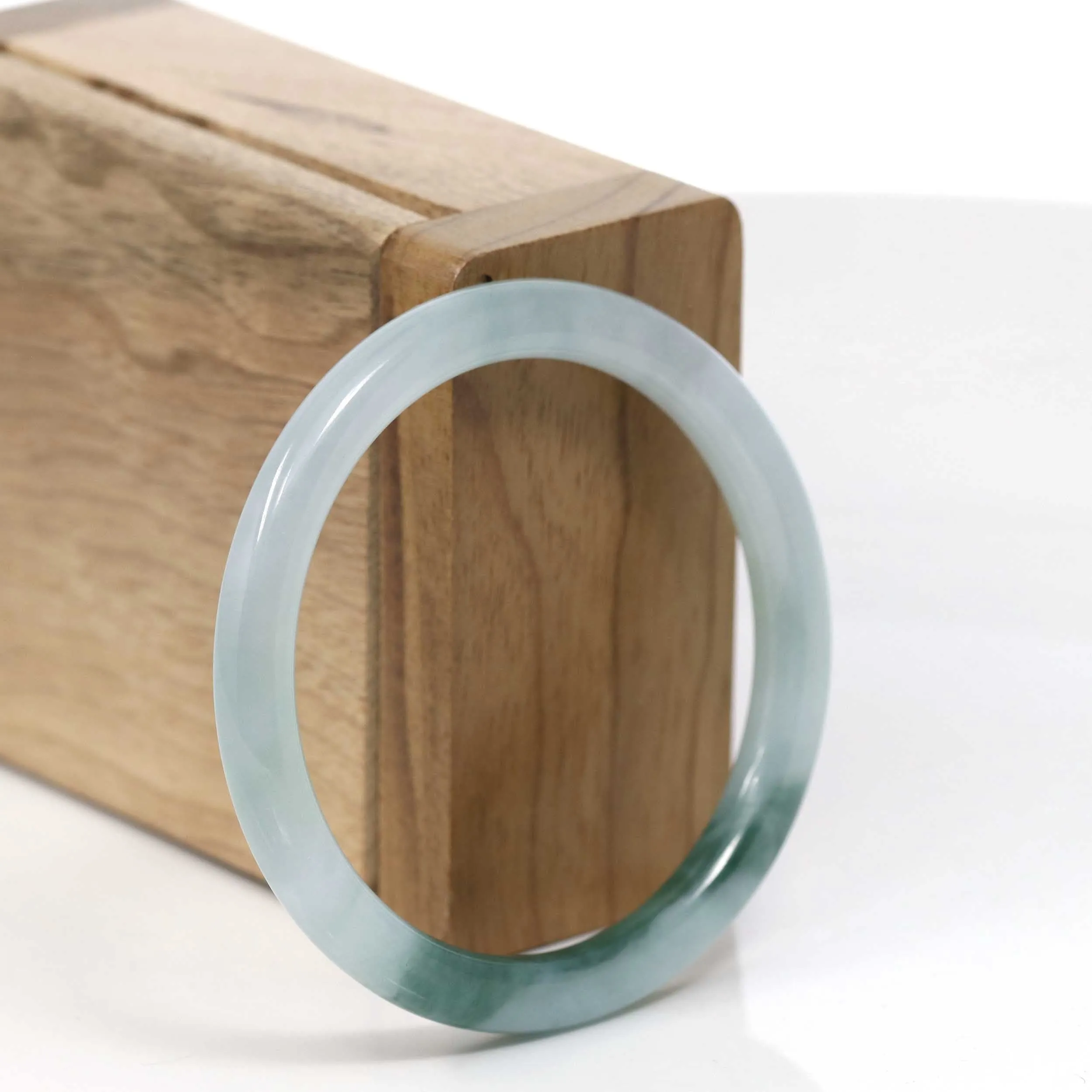 RealJade® Co."Petite" Natural Burmese Blue-green Jadeite Jade Bangle Bracelet (52.12 mm) #T056