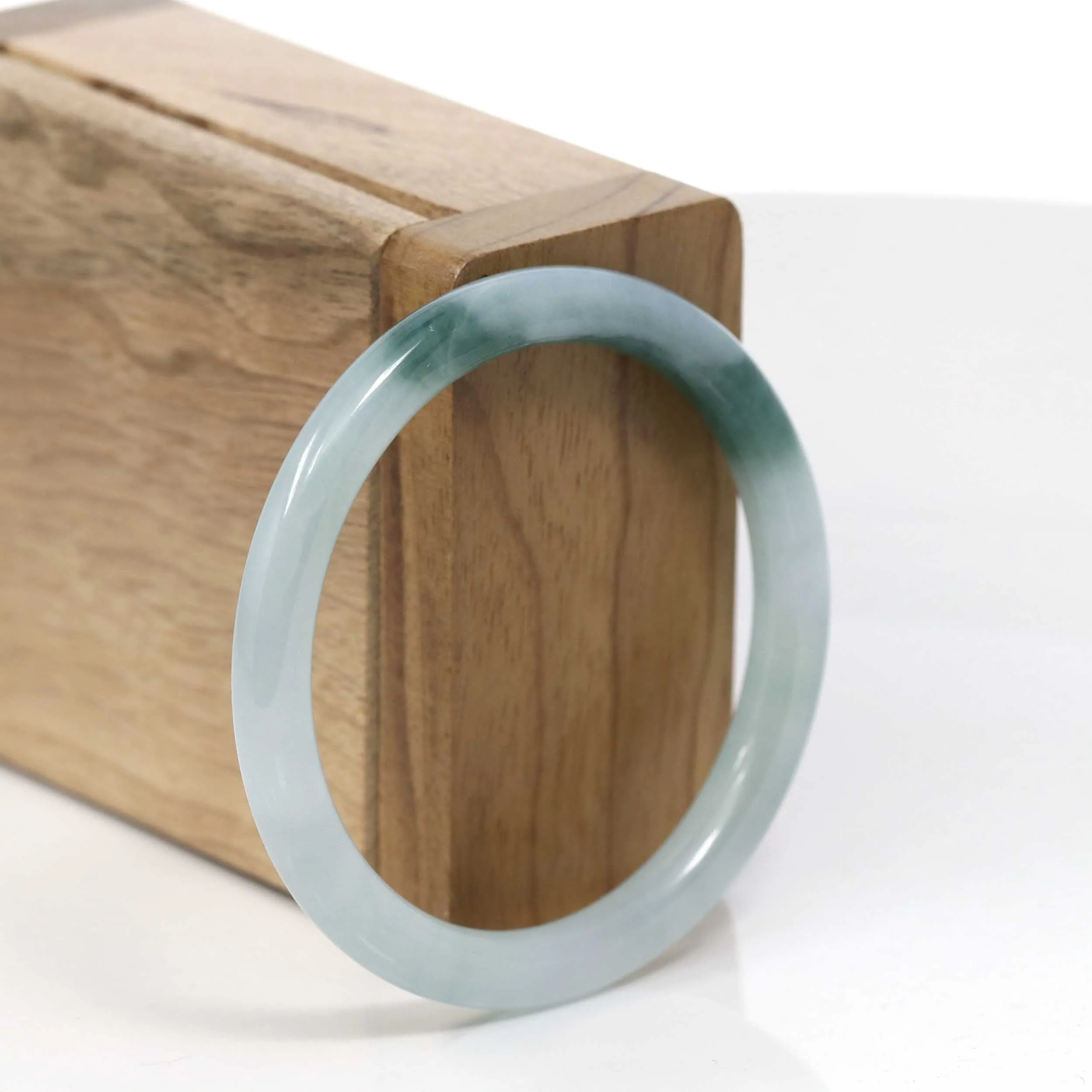 RealJade® Co."Petite" Natural Burmese Blue-green Jadeite Jade Bangle Bracelet (52.12 mm) #T056