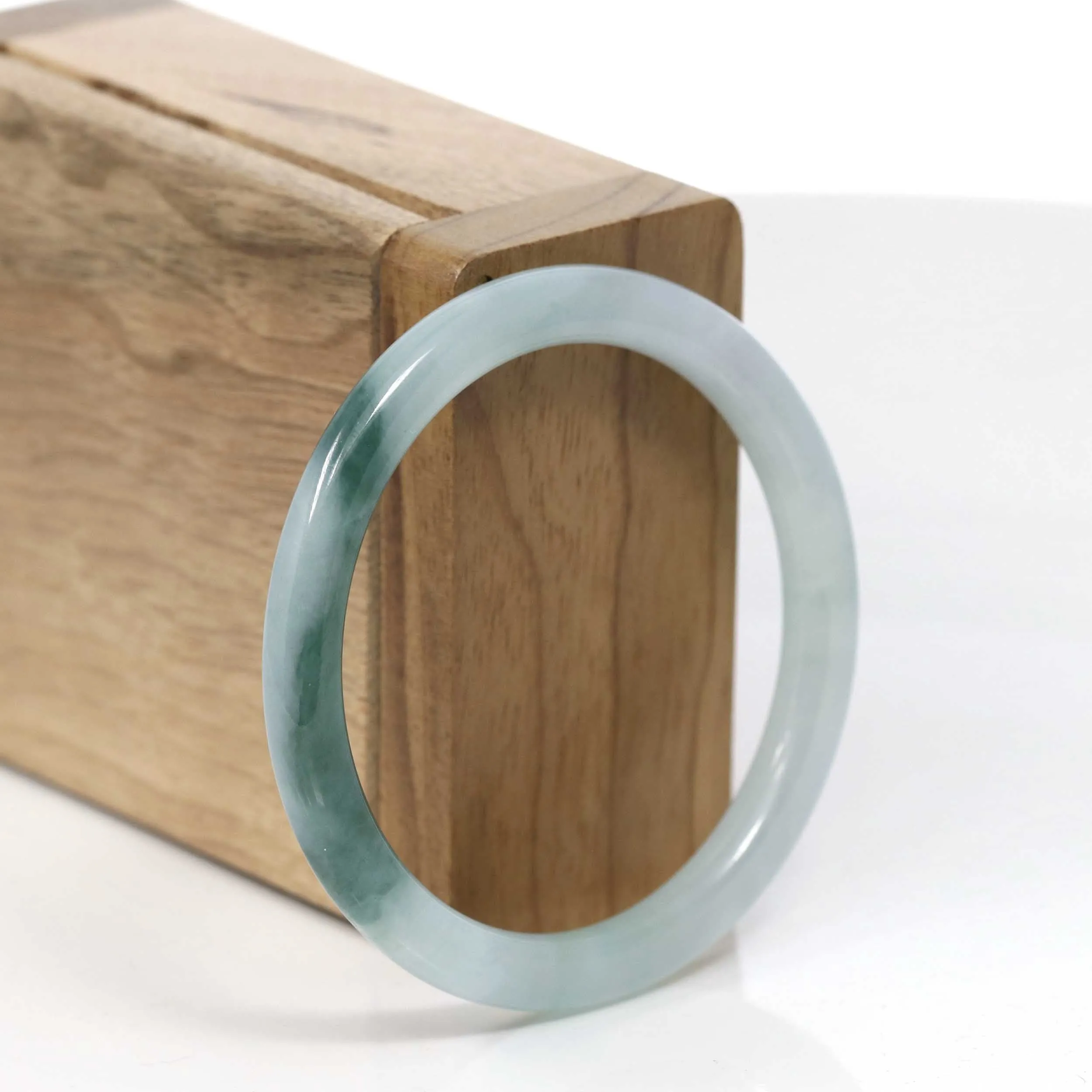 RealJade® Co."Petite" Natural Burmese Blue-green Jadeite Jade Bangle Bracelet (52.12 mm) #T056
