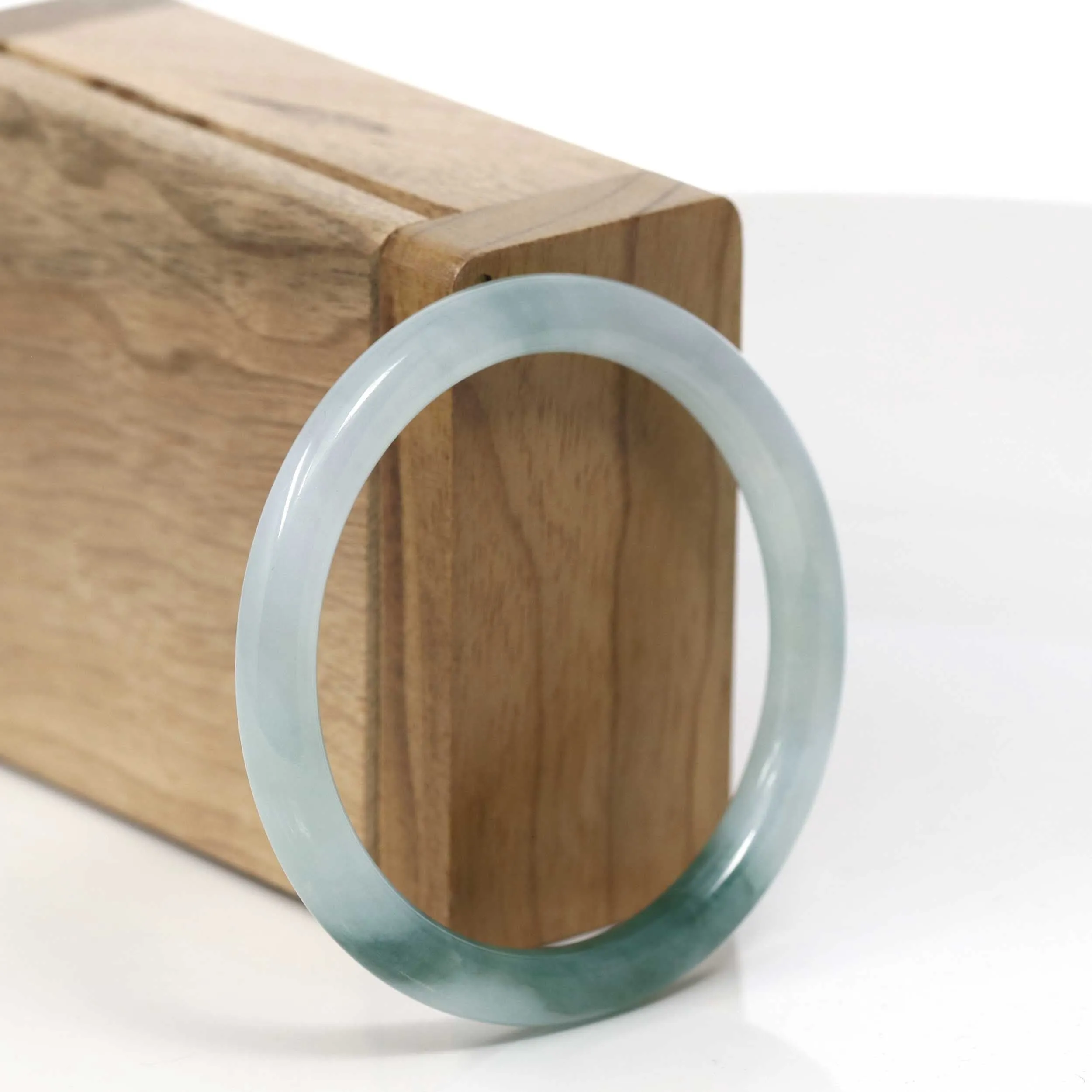 RealJade® Co."Petite" Natural Burmese Blue-green Jadeite Jade Bangle Bracelet (52.12 mm) #T056