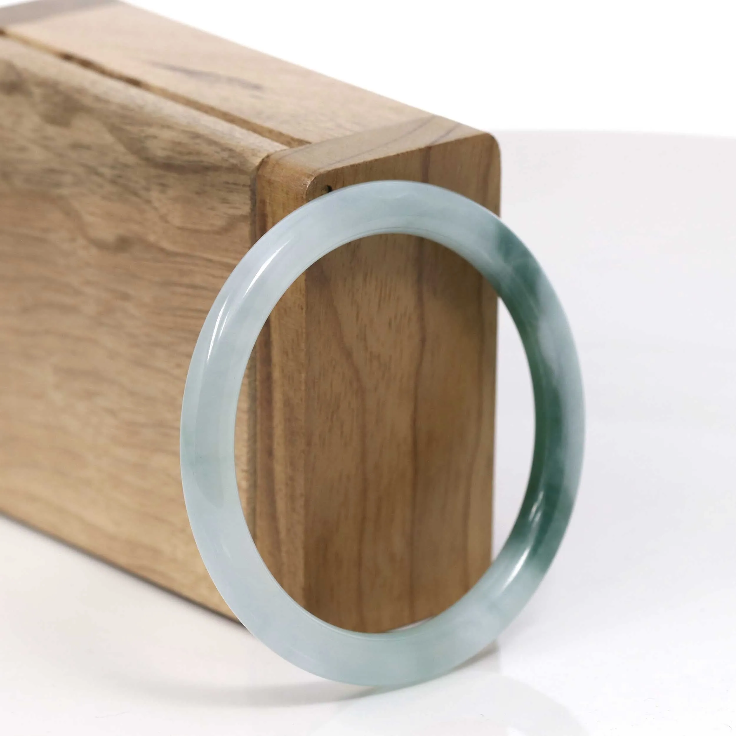 RealJade® Co."Petite" Natural Burmese Blue-green Jadeite Jade Bangle Bracelet (52.12 mm) #T056