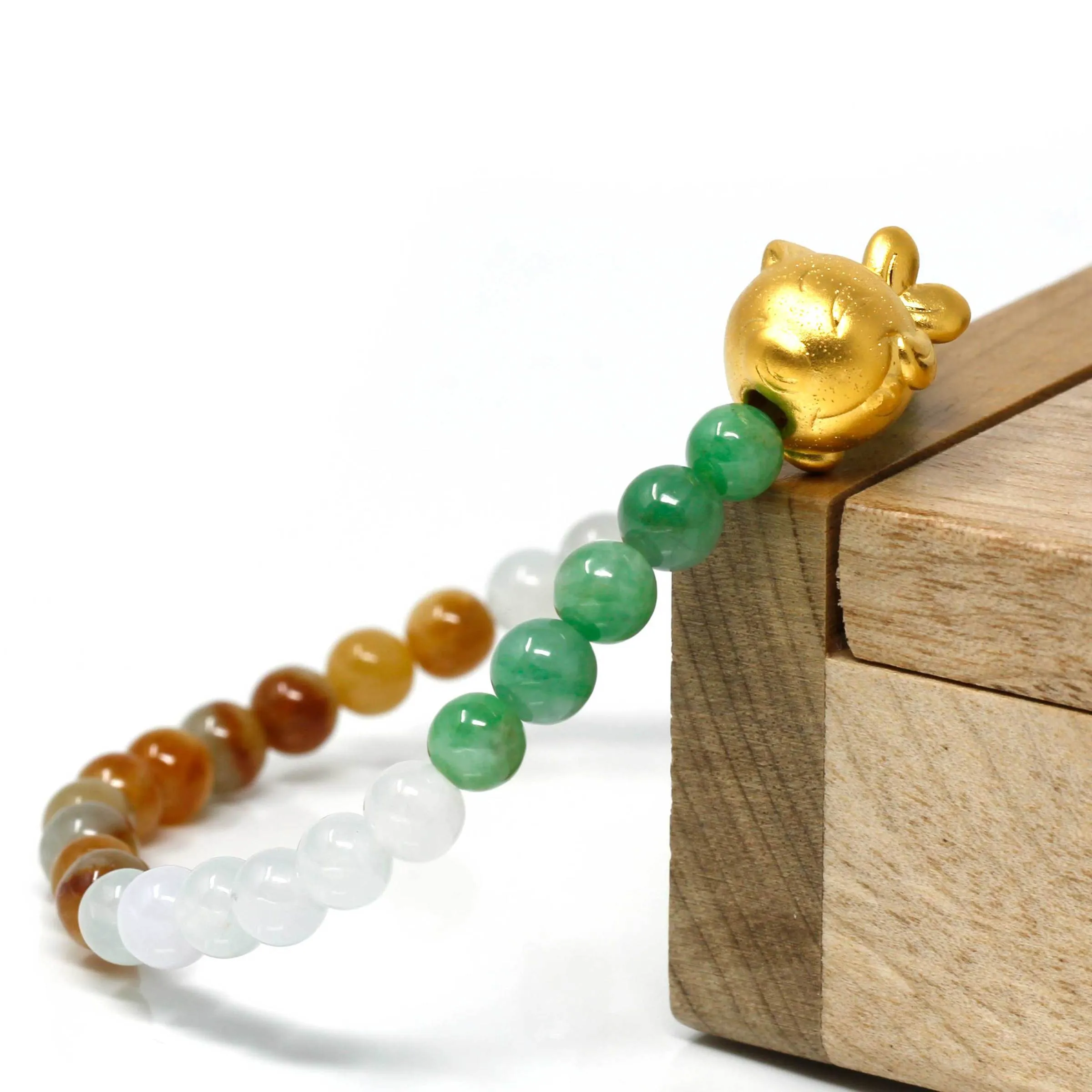 RealJade® "Cute Gold Fish" Genuine High-quality Jade Jadeite Bracelet Bangle with 24k Yellow Goldfish Charm Colorful #405
