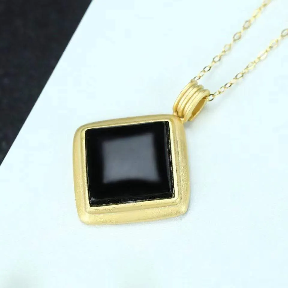 RealJade® Sterling Silver Black Nephrite Jade Classic Square Pendant Necklace