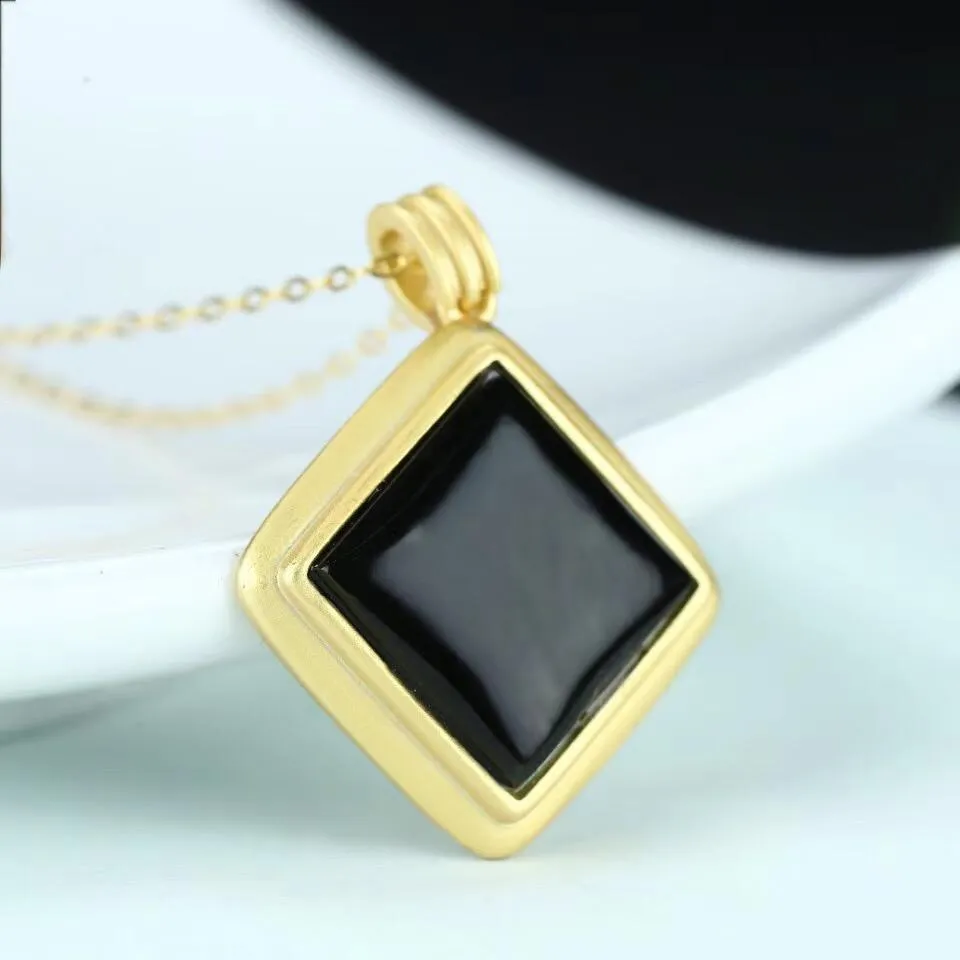 RealJade® Sterling Silver Black Nephrite Jade Classic Square Pendant Necklace