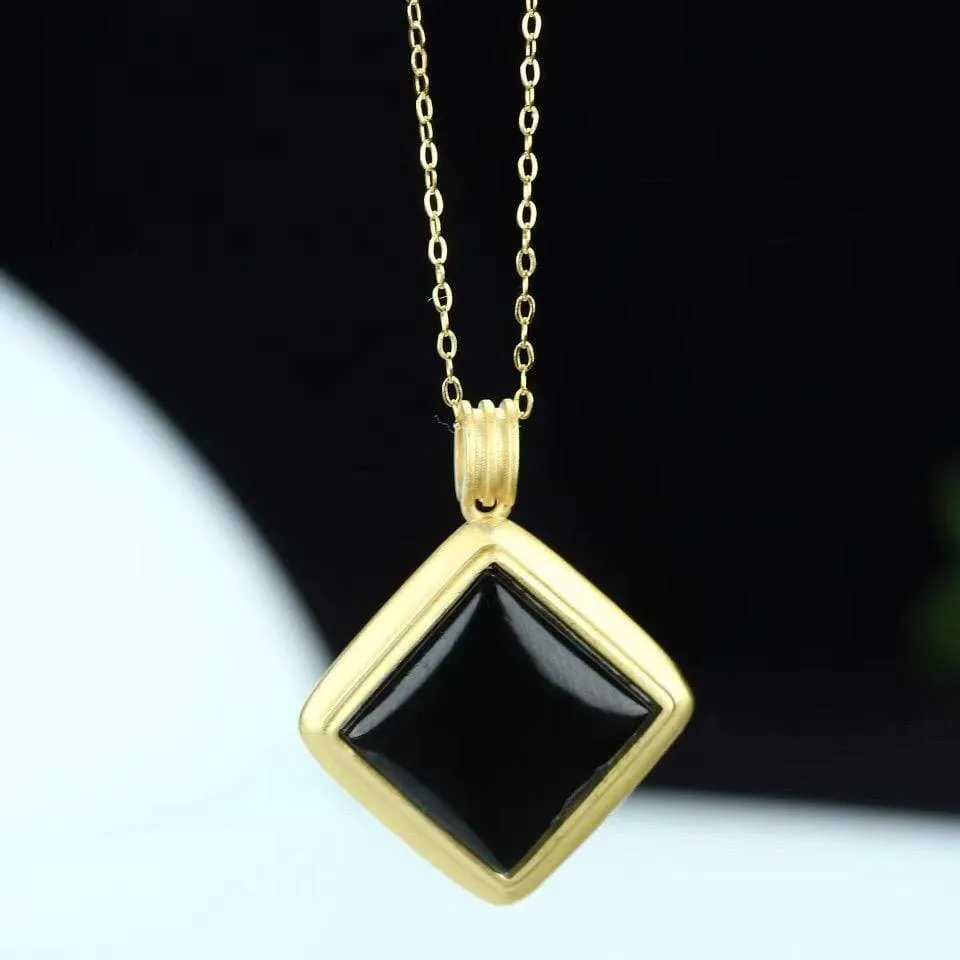 RealJade® Sterling Silver Black Nephrite Jade Classic Square Pendant Necklace