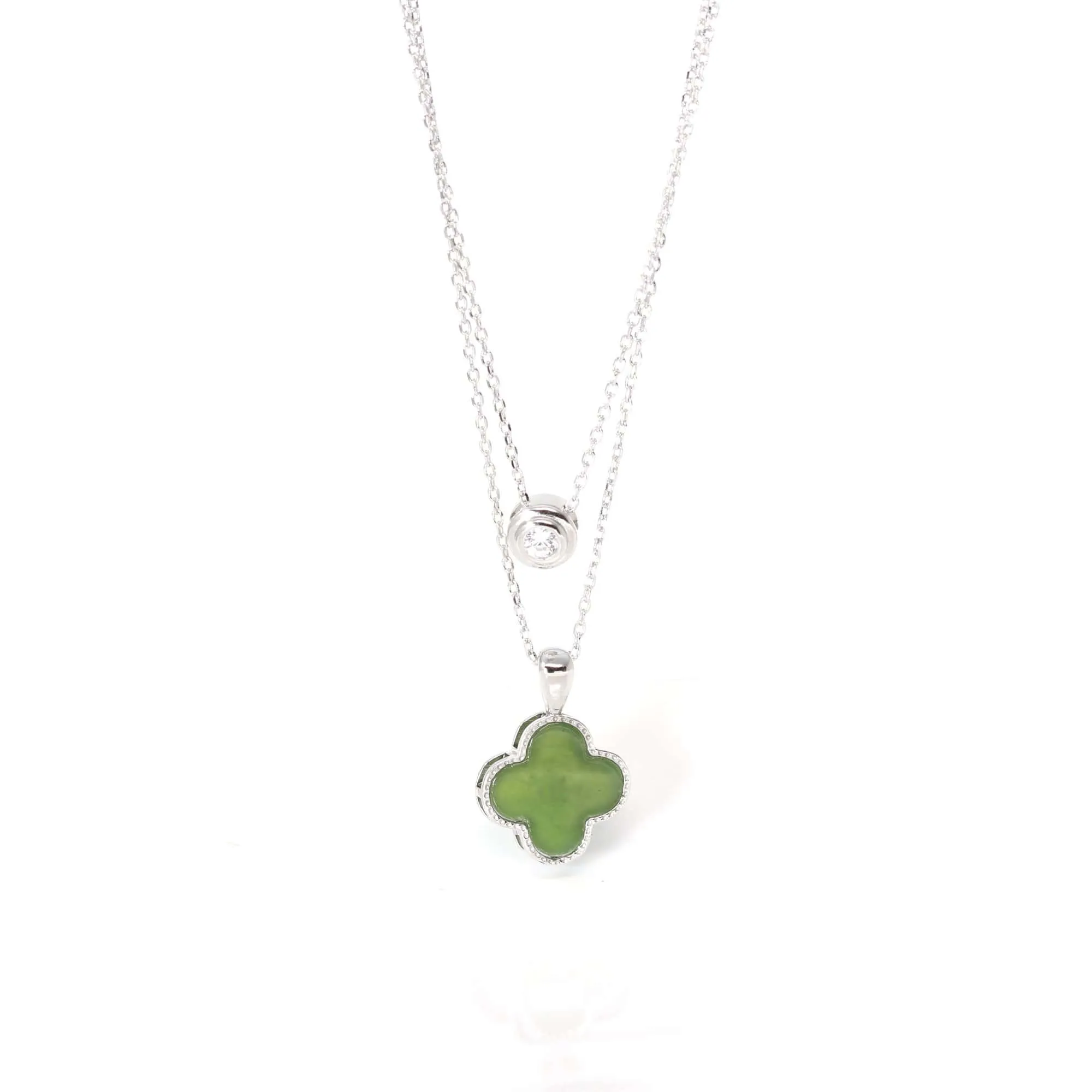 RealJade® Sterling Silver Real Green Nephrite Jade Lucky Four Leaf Clover Ring
